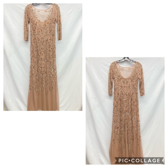 Adrianna Papell beaded Long sleeve rose gold godet dress - Picture 6 of 15